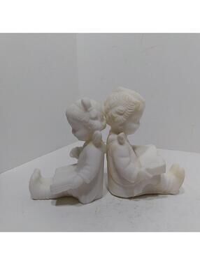 Vtg Figurines  Boy&Girl Children Reading Books PAIR Bookends Salty Clay Material